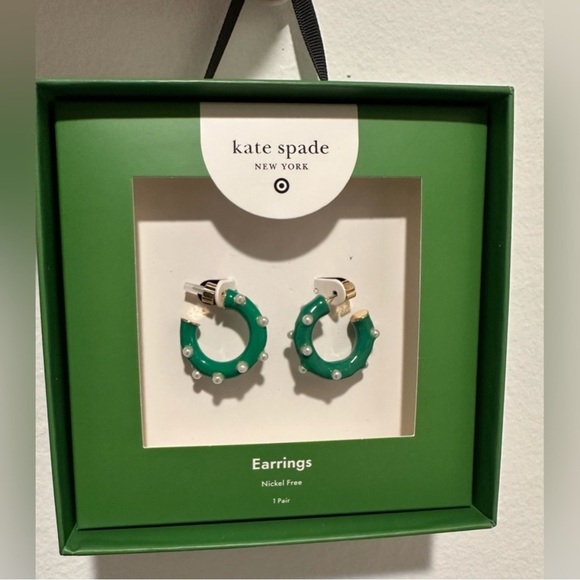 kate spade Jewelry - Kate Spade Emerald Green Pearl Hoop Earrings collab Target